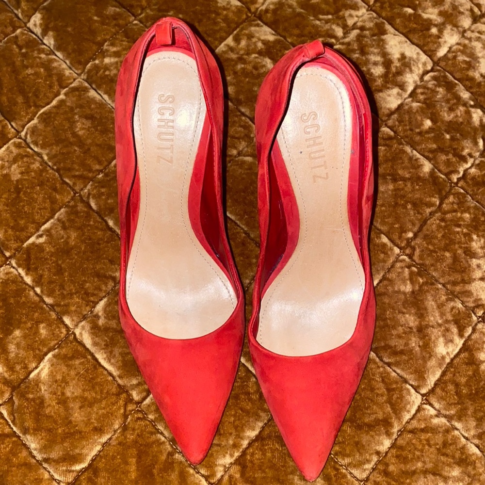Schutz Red Suede Toe Pointer Pumps size 7.5 Women